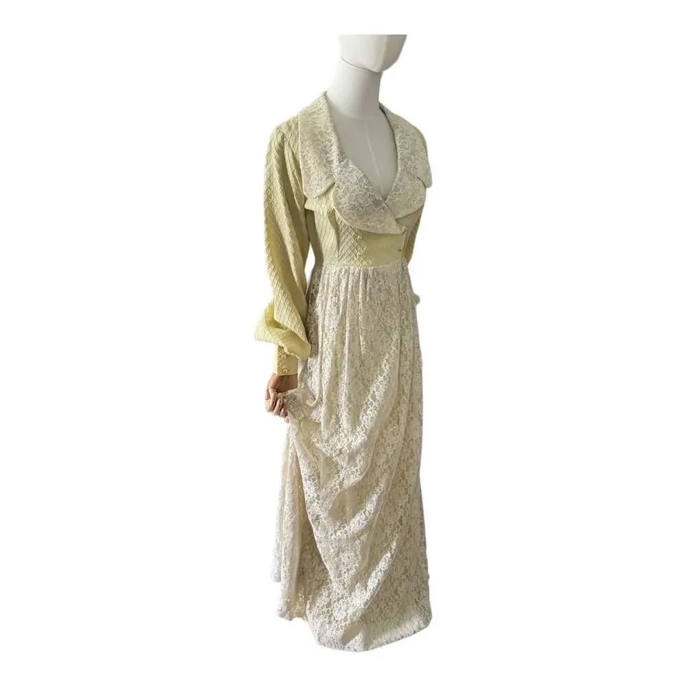 Bridgerton-Inspired Vintage Lace Gown | Romantic Regency Cottagecore Maxi XXS - Picture 15 of 16